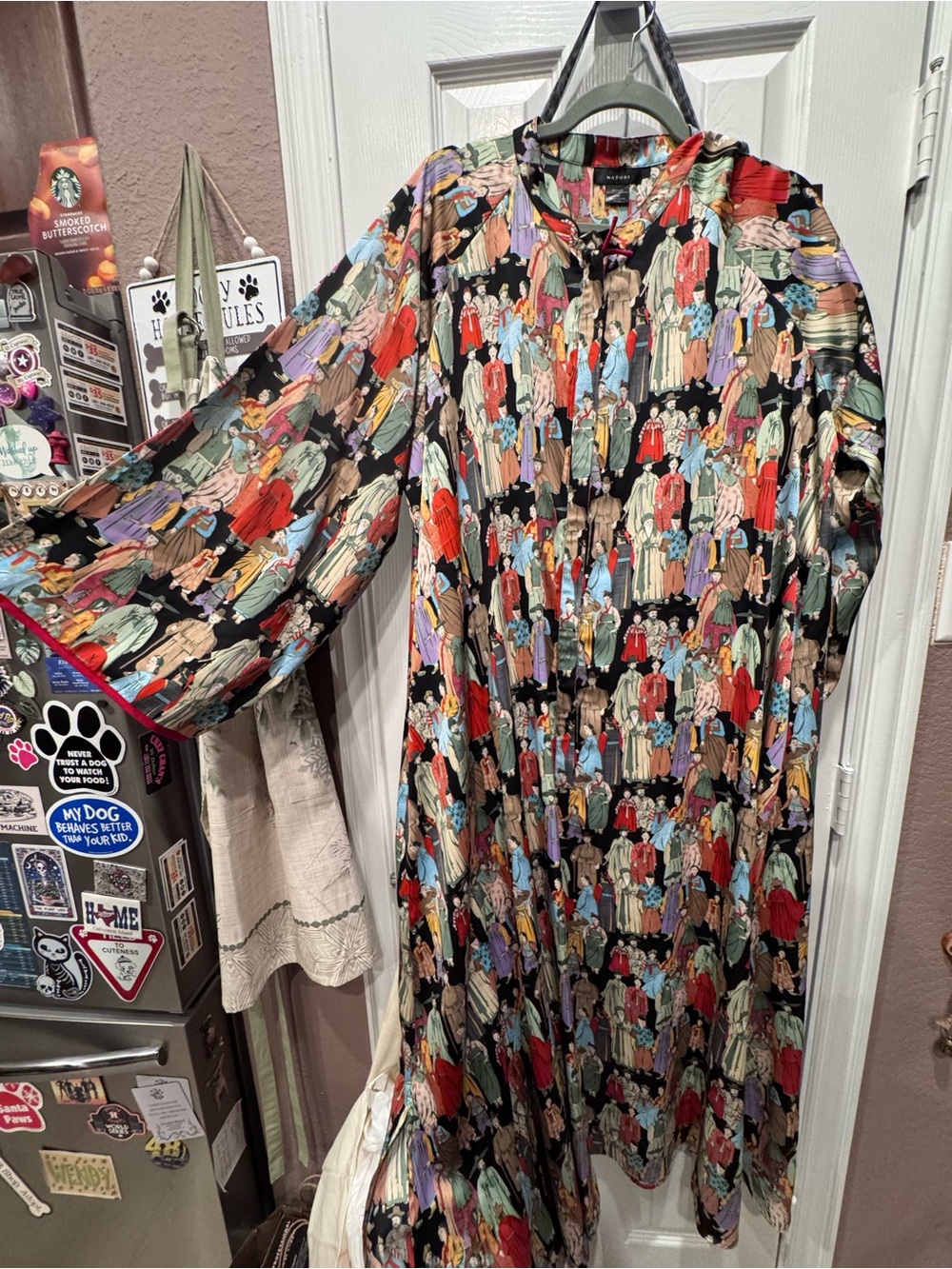 Natori Multicolor Printed Maxi Dress in Black Ground